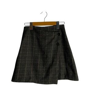 Aritzia x Wilfred Women's Gray Claudette Plaid A-Line Wrap Skirt